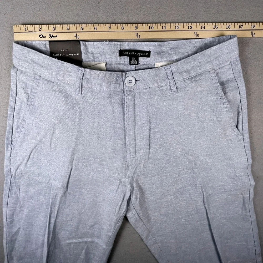 Saks Fifth Avenue Pants Mens 32x32 Light Blue Linen Flat Front Straight Trousers